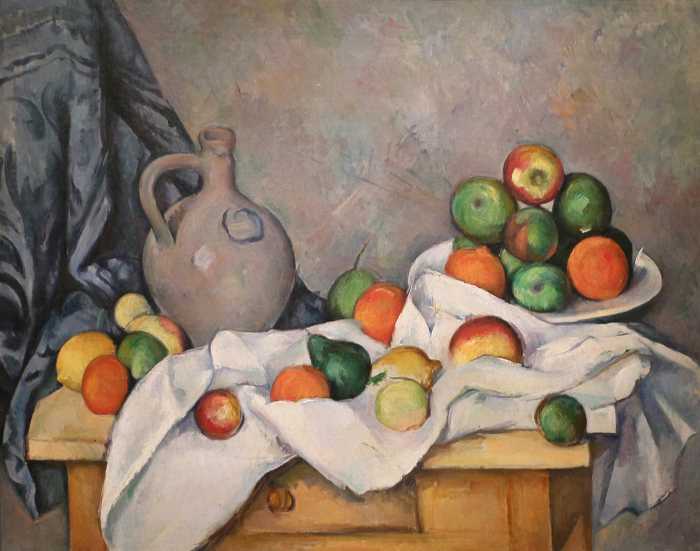 Драпировка, кувшин и чаша с фруктами. Поль Сезанн Драпировка, кувшин и чаша с фруктами. Поль Сезанн