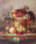 Фрукты, корзина и бокал вина