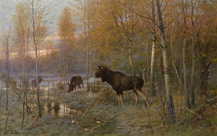 Осeнний лес с лoсями. Евгений Тихменев Осeнний лес с лoсями. Евгений Тихменев