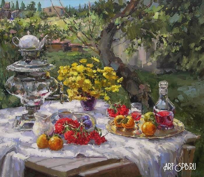 Натюрморт с самоваром и калиной