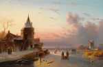 Фигуристы на замерзшей реке в сумерках. Шарль Лейкерт