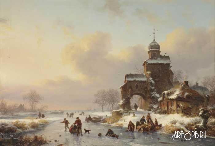 Фигуры на замерзшем канале возле замка. Фредерик Маринус Круземан Фигуры на замерзшем канале возле замка. Фредерик Маринус Круземан