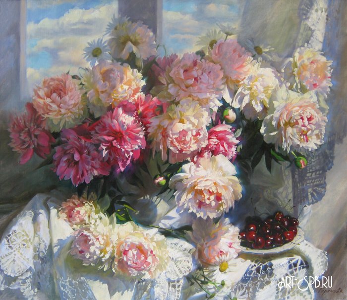 Пионы и черешня Пионы и черешня