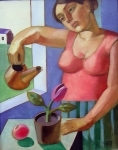 Женщина, ухаживающая за своим цветком